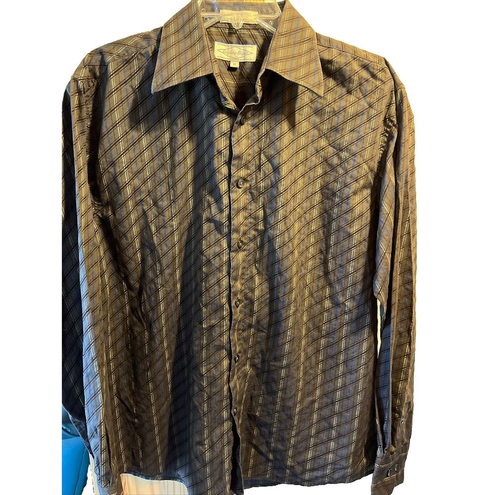 Eighty Eight Men's M Brown Striped LS Button Down Cotton Polyester Blend Shirt